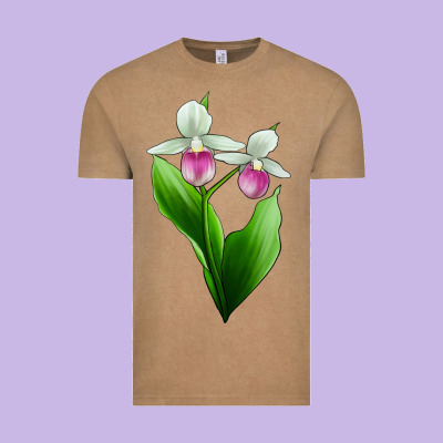 Pink And White Lady's Slipper Flower Vintage Tee Designed By Lillyallendesigns