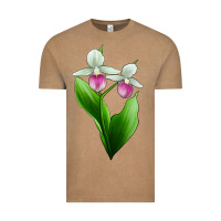 Vintage Coffee Pink And White Lady's Slipper Flower Vintage Tee - LillyAllenDesigns