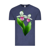 Vintage Denim Pink And White Lady's Slipper Flower Vintage Tee - LillyAllenDesigns