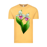 Vintage Mustard Pink And White Lady's Slipper Flower Vintage Tee - LillyAllenDesigns