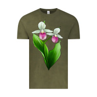 Vintage Olive Pink And White Lady's Slipper Flower Vintage Tee - LillyAllenDesigns
