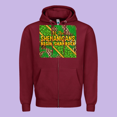 Let The Shenanigans Begin Shamrock Tumbler Zipper Hoodie Designed By Howdyjamesfarm