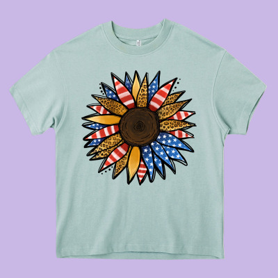 Patriotic Sunflower Heavy Core Tee Designed By Jasminsmagicworld