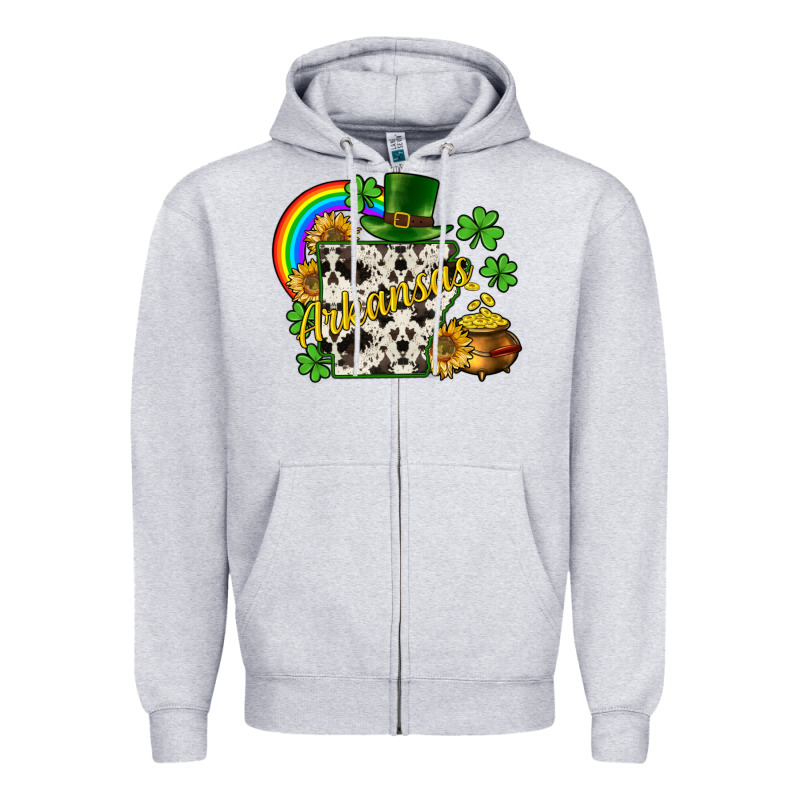 Arkansas Map St. Patrick's Zipper Hoodie by CowGirlArtShop | Teevron
