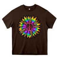 Chocolate Brown Peace Hippie Sunflower Heavy Core Tee - Jasminsmagicworld
