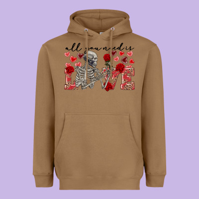 Skeleton All You Need Is Love Heavyweight Hoodie Designed By Fadigitalartstudio