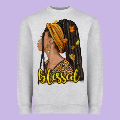 Fall Afro Woman Blessed Heavyweight Sweatshirt Designed By Nancycooperartshop
