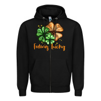 Black Feeling lucky with clover Zipper Hoodie - HowdyJamesFarm