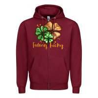 Burgundy Feeling lucky with clover Zipper Hoodie - HowdyJamesFarm