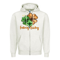 Oatmeal Heather Feeling lucky with clover Zipper Hoodie - HowdyJamesFarm