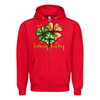 Red Feeling lucky with clover Zipper Hoodie - HowdyJamesFarm