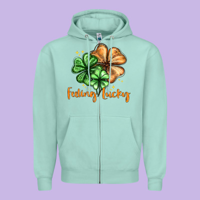 Feeling Lucky With Clover Zipper Hoodie Designed By Howdyjamesfarm