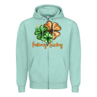 Seafoam Feeling lucky with clover Zipper Hoodie - HowdyJamesFarm
