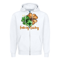 White Feeling lucky with clover Zipper Hoodie - HowdyJamesFarm