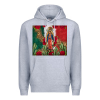 Heather Grey Our Lady Of Guadalupe Mexican Flag Roses Cactus Premium Hoodie - FaDigitalArtStudio