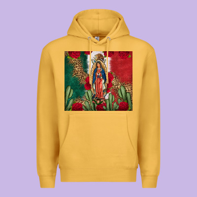 Our Lady Of Guadalupe Mexican Flag Roses Cactus Premium Hoodie Designed By Fadigitalartstudio