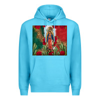 Ocean Blue Our Lady Of Guadalupe Mexican Flag Roses Cactus Premium Hoodie - FaDigitalArtStudio