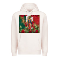 Pale Pink Our Lady Of Guadalupe Mexican Flag Roses Cactus Premium Hoodie - FaDigitalArtStudio