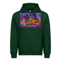 Forest Green Happy Halloween Raccoon Urban Hoodie - LillyAllenDesigns