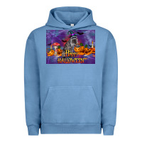 Pigment Pebble Blue Happy Halloween Raccoon Urban Hoodie - LillyAllenDesigns