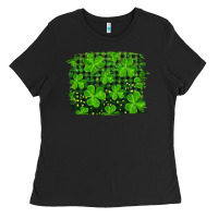 Black st patrick's day shamrock and plaid distressed background Ladies Tee - RanaPortraitStore