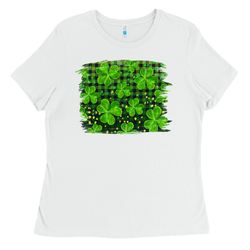 St Patrick's Day Shamrock And Plaid Distressed Background Ladies Tee by RanaPortraitStore | Teevron