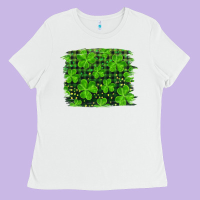 St Patrick's Day Shamrock And Plaid Distressed Background Ladies Tee Designed By Ranaportraitstore
