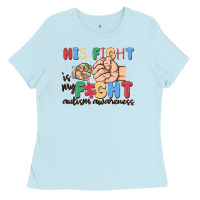 Baby Blue his fight is my fight autism awareness Ladies Tee - MaliasSmallBusiness