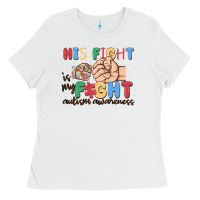 White his fight is my fight autism awareness Ladies Tee - MaliasSmallBusiness