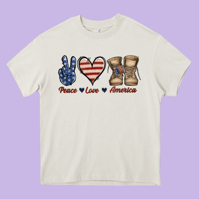 Peace Love America Heavy Core Tee Designed By Jasminsmagicworld