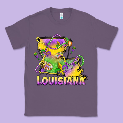Louisiana Mardi Gras State Map Classic Tee Designed By Lillyallendesigns