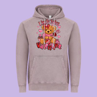 Little Miss Valentine Teddy Bear Vintage Hoodie Designed By Lillyallendesigns