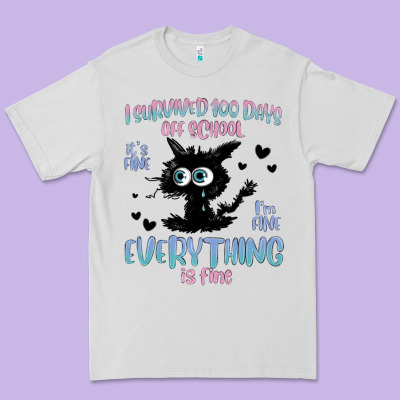I Survived 100 Days Of School Cat Premium Tee Designed By Maliassmallbusiness