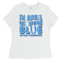 White in april we wear blue autism awareness Ladies Tee - MaliasSmallBusiness