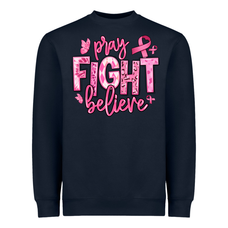 Pray Fight Believe Breast Cancer Heavyweight Sweatshirt by texasbilliewilder | Teevron