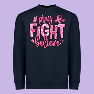 Pray Fight Believe Breast Cancer Heavyweight Sweatshirt Designed By Texasbilliewilder
