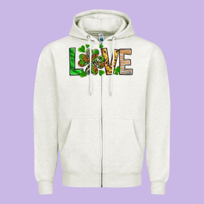 St. Patrick's Love Luck With Clover Zipper Hoodie Designed By Howdyjamesfarm