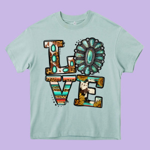 Turquoise Love Heavy Core Tee Designed By Jasminsmagicworld