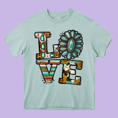 Turquoise Love Heavy Core Tee Designed By Jasminsmagicworld
