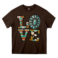 Chocolate Brown Turquoise Love Heavy Core Tee - Jasminsmagicworld