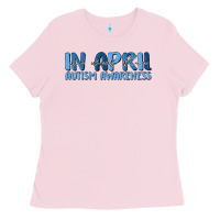 Bubblegum Pink in april we wear blue autism awareness Ladies Tee - MaliasSmallBusiness