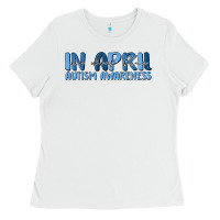 White in april we wear blue autism awareness Ladies Tee - MaliasSmallBusiness