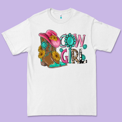 Cow Girl Western Boots Premium Tee Designed By Maliassmallbusiness