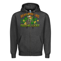 Charcoal Heather Dead inside but feeling lucky St. Patrick's Day Zipper Hoodie - CowGirlArtShop