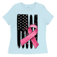 Baby Blue breast cancer ribbon american flag Ladies Tee - MaliasSmallBusiness