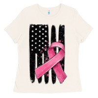 Breast Cancer Ribbon American Flag Ladies Tee | Teevron