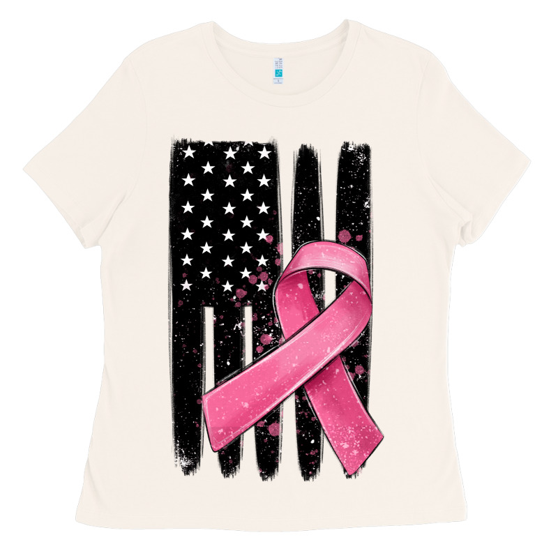 Breast Cancer Ribbon American Flag Ladies Tee by MaliasSmallBusiness | Teevron