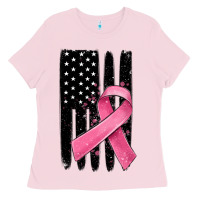 Bubblegum Pink breast cancer ribbon american flag Ladies Tee - MaliasSmallBusiness