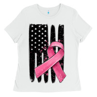 White breast cancer ribbon american flag Ladies Tee - MaliasSmallBusiness