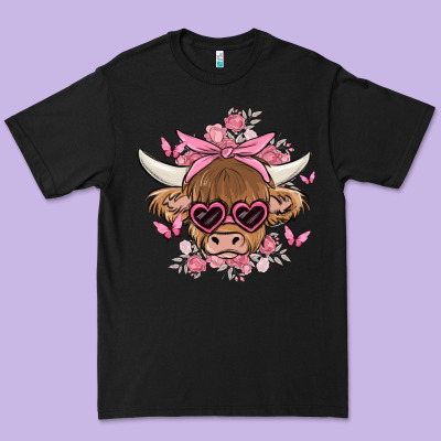 Cow With Flowers And Butterflies Premium Tee Designed By Maliassmallbusiness